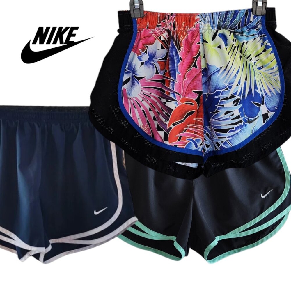 Nike Women's Athletic Shorts Trio - Black, Navy, Colorful Floral